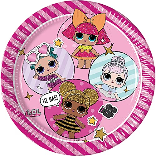 Procos 93434 - Party-Teller LOL, Größe 23 cm, 8 Stück, Einwegteller aus Papier, Kindergeburtstag, Party-Geschirr, FSC® Mix