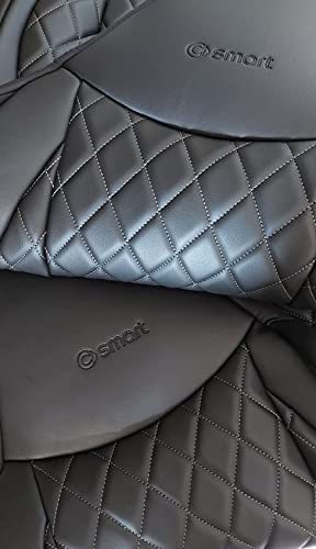 Top Car Athens || Rhombus || 2 Luxus Autositzbezüge | 100% passgenau | Kompatibel mit SMART FORTWO | Farben Schwarz/Grau (SMART FORTWO (453) (SMART FT (453) ohne Sicherheitsgurt zu schneiden)