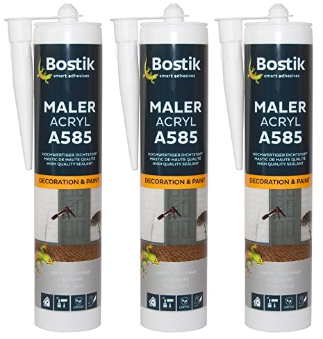 3 x Bostik Maler Acryl A585 für den Innenbereich & Außenbereich, Dichtstoff weiß
