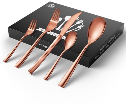 vancasso - Juego de cubiertos para 6 personas, juego de cubiertos de acero inoxidable, incluye 1 cuchillo, 2 tenedores/ 1 cuchara/ 2 cucharadita, cubiertos de mesa de 30 piezas, para familia,