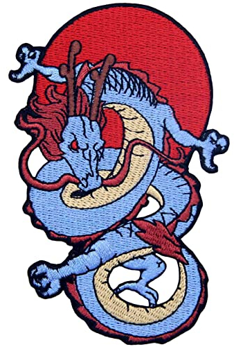 Aufnäher, bestickt, Design: Hellblauer Drache, zum Aufbügeln oder Aufnähen