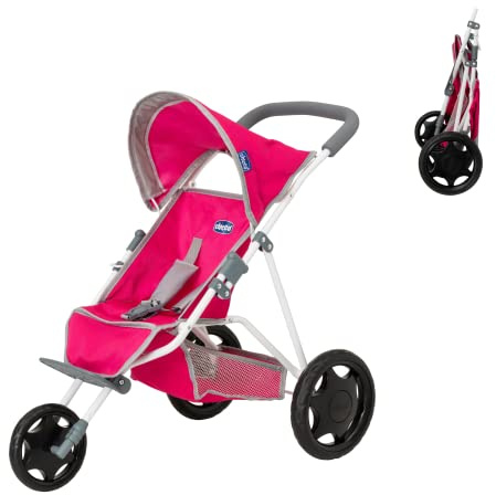 HTI Chicco Junior Active 3 Wheeled Pushchair Toy Dolls Buggy In Pink And Grey Baby Doll Pushchair Childrens Baby Doll Collapsible Stroller Toy Role Play Toy Dolls Folding Buggy Pushchair Ages 3+