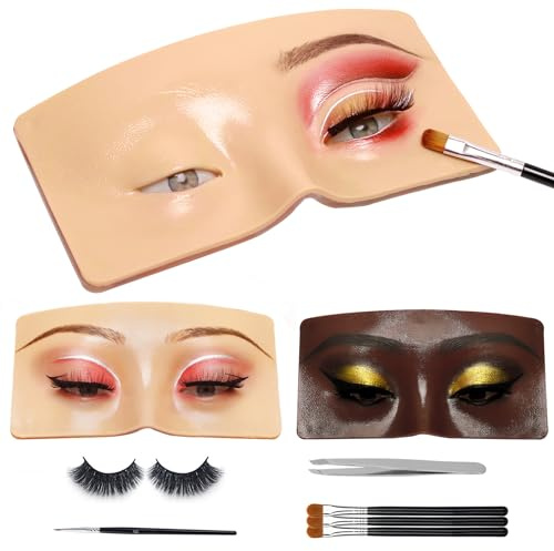 GFPGYQ 3D-Augen-Make-up-Übungsbrett, Silikon-Gesichts-Schaufensterpuppe | Wiederverwendbar für Anfänger zum Üben von Augen-Make-up-Set (weiß)