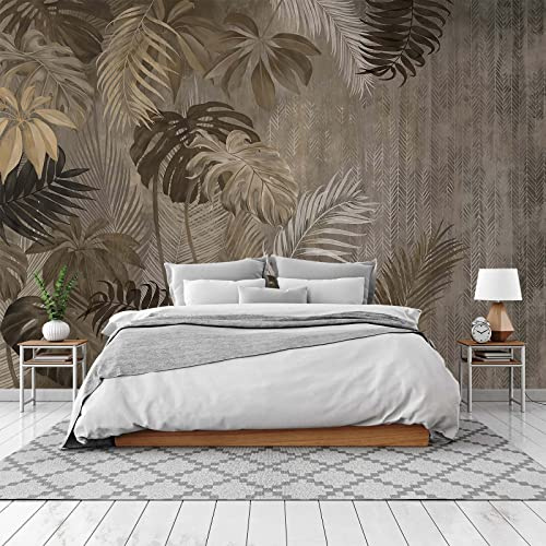 Cliouar-Wall Mural Wallpaper for Bedroom Living Room Wallpaper Retro Wallpaper Decoration Grey Palm Leaf Wallpaper 103 x 69(Not Self-Adhesive)