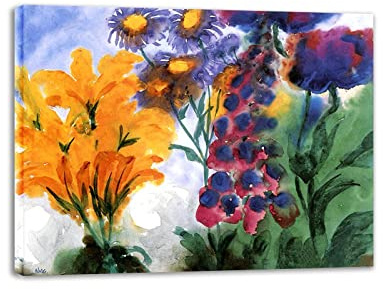Gerahmt. Berühmte Gemälde von Emil Nolde, Druck auf Leinwand. Reproduktion von Ölgemälden. Abstrakte Leinwand-Wandkunstbilder für Wohnzimmer (rote Fingerhüte) 30 x 39 cm (11,8 x 15,3 Zoll) gerahmt