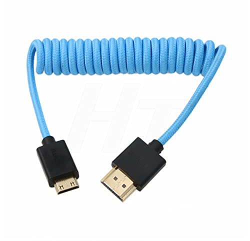 HangTon 4K 60p 8K UHD Mini HDMI - HDMI Kabel gewickelt blau geflochten für Nikon D750 Sony Canon EOS R RP 5DIV ATOMOS Ninja V Portkeys Video Assist Monitor Typ A C HDMI 2.1