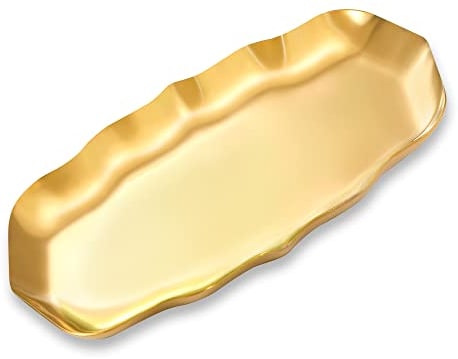 Plato de La Baratija Bandeja de Almacenamiento de Acero Inoxidable Ondulado para Joyas Cosméticos Vela Llaves Té Caramelos, Oro