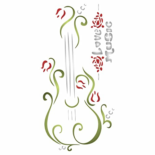 Love Music Schablone, 33 x 16,5 cm (L) - Deko Gitarre Wörter Musik Schablonen zum Malen Vorlage