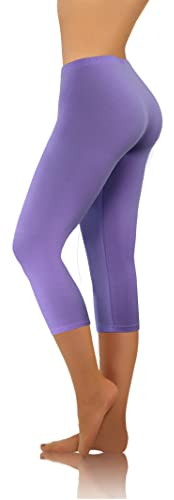 sesto senso Damen Leggings Lila 3/4 Capri Baumwolle Mädchen Fitnesshose Sporthose Bunte Yoga S Purple