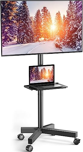 PERLESMITH Mobiler TV-Wagen mit Rollen für 58.9,152.4 cm (23-60 Zoll) LCD-LED-OLED-Flachbildschirme, höhenverstellbar, hält bis zu 25 kg Monitor-TV-Halterung mit Ablage, max. VESA 400x400 mm