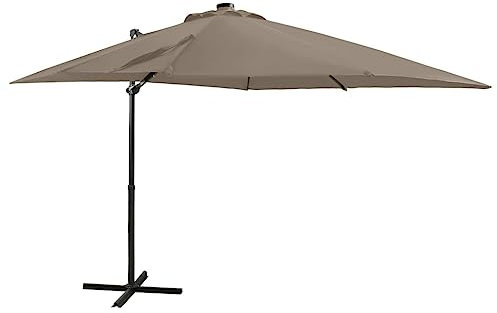vidaXL Cantilever Garden Parasol with LED Lights, Tilting and 360-Degree Rotating Design, UV-Protective Polyester Cover, Taupe - 250cm