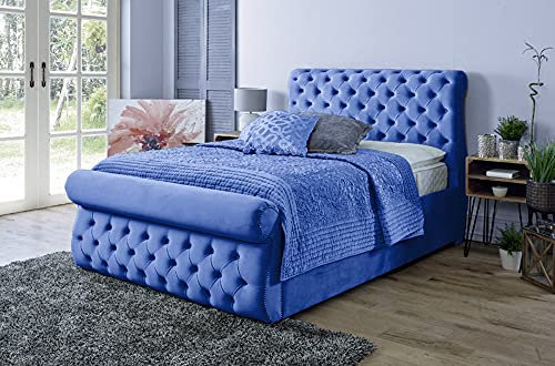 Single Bed with Storage | Ottoman Bed Single (3ft), Gas Lift Up Bed Frame, Upholstered Bed with Base and Headboard, Heavy Duty Mesh Frame (Spanish)(Blue)
