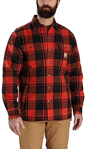 Carhartt Camicia da Uomo Relaxed Fit Flannel Sherpa Lined Jac con Colletto Bottoni, Bordeaux Heather, L