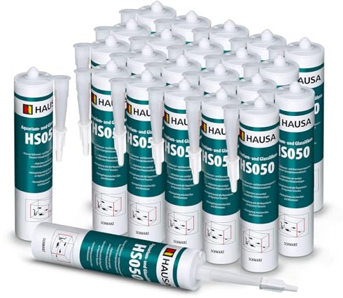 HAUSA Aquarium Silicone Verre Silicone HS050 Colle et mastic silicone professionnels pour aquariums terrariums et constructions en verre, Résistant à l'eau douce et à l'eau de mer 24x310ml noir