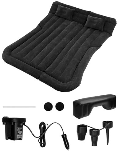 QWORK Matelas Gonflable Voiture, Matelas de siège arrière de Voiture SUV avec Pompe, Pliant Matelas Gonflable, pour Les Loisirs à la Maison, Camping en Plein air, Noir
