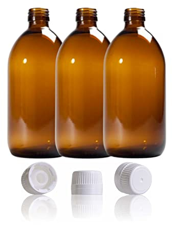 AQUAPURELIFE Pack 3 o 5 Botellas Cristal Ámbar | Tapón Dosificador | Especial para cosmetica +Farmacia+Liquidos (500ml, pack3)