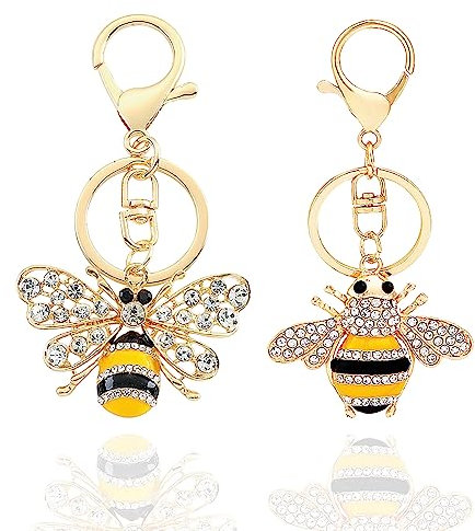 SUNSK Porte-clés abeille Porte-Clés avec strass Porte-clés Animal Porte-clés Porte-clés en Forme d’Abeille Porte-clés doré inspiré pour enseignant amis Pendentif Cadeau 2 pièces