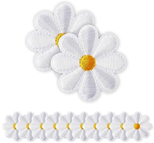 simarro 30 Stück Aufbügel Patches Gänseblümchen Aufnäher, zum Aufbügeln zum Aufnähen für Jacken Jeans Handtaschen zum Basteln Bügelbilder für Textilien Dekorative Bügelflicken Erwachsene Kinder