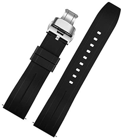 20mm 22mm Bracelet de Montre en Silicone Hommes Femmes Bracelet en Caoutchouc étanche à Dégagement Rapide Boucle Papillon Fit for Tissot Fit for Mido Fit for Citize Strap Watch Strap (Color : Black