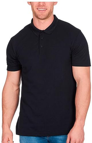 Mens Polo Shirt Short Sleeve Top Plain T Shirt Casual Work Golf Tee Pique Basic (Navy, 3XL)