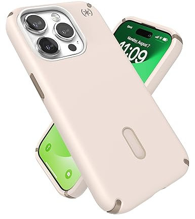Speck iPhone 15 Pro Hülle – ClickLock rutschfeste Interlock, MagSafe kompatibel, Fallschutz – Kratzfest, Soft Touch 6,1 Zoll Handyhülle – Presidio2 Pro Bleached Bone/Erbstück Gold/Haselnussbraun