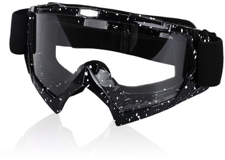 Ski Goggles for Men Women - Windproof Dustproof UV Protection Anti-Glare Anti-Fog - Unisex Motorcycle Goggles (Black White Frame Clear Lens)