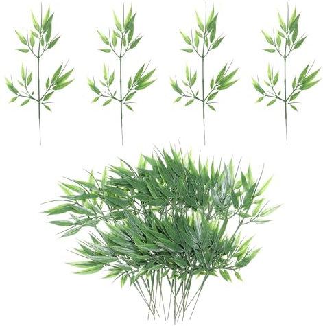 PATIKIL 13 Artificiel Bambou Feuilles, 20pcs Faux Bambou Feuilles Faux Verdure Feuille pour Maison Hôtel Bureau Décoration, Vert