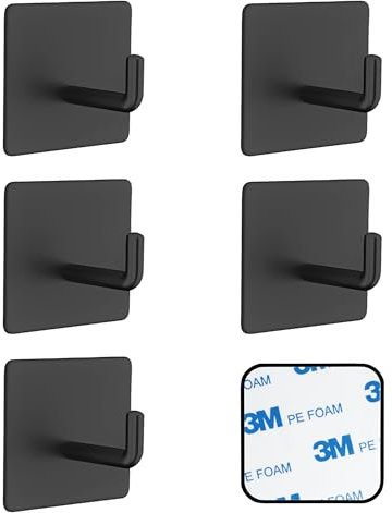 SSYR&P Ganci Adesivi 6 pezzi, Ganci Adesivi in Acciaio Inox, Autoadesivi Gancio Impermeabile, senza Forare,Ideale per cucine, bagni, uffici. (nero)