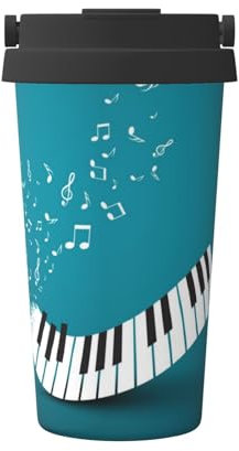 KIROJA Isolierter Kaffeebecher mit Tragegriff/Deckel, Motiv: Klaviertasten, aus Edelstahl, Reisebecher, Kaffeetassen zum Warmhalten von Eis und Kaffee, Grün und Weiß