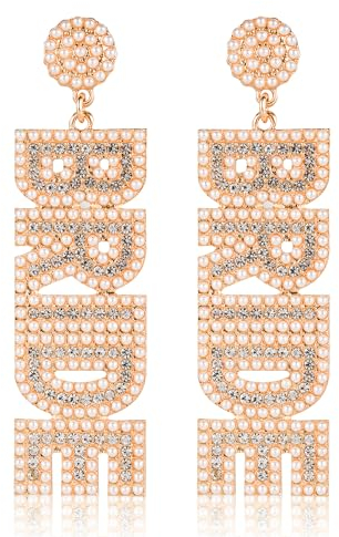 Braut Ohrringe, Strass Braut Ohrringe Tropfen BRIDE Ohrringe Perlen Baumelnde Kristalle Hochzeit Brautschmuck Zubehör für Frauen, Junggesellenabschied, Heiratsantrag, Verlobung, Geschenk