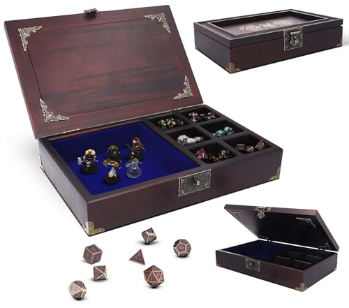 HORNATE DND Dice Tray 2 in 1, Metal Dice Set with Wooden Box, Dice Rolling Tray & Storage Organizer for RPG Table Games, Dungeons & Dragons Players