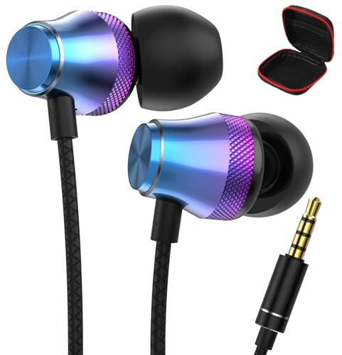 ACAGET Wired Earphone 3.5mm Jack for Airplane School Student, 3.5mm Headphones In Ear with Mic Noise Cancelling Earbuds Wired for Samsung A15 A14 A05s S10 A12 for iPhone 6 MP3 MP4 for PS-5 PC Purple