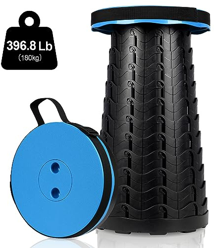 Fiqops Bärbar hopfällbar pall, vikbar lastkapacitet 180 kg, lätt hopfällbar pall, 6–44 cm, höjdjusterbar teleskoppall, campingpall, utdragbar för camping, trädgård, fiske, blå
