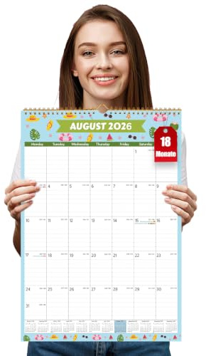 Wall Calendar 2026 UK, 2026-2027 Calendar Family Planner A3, 18 Month | 2026 Calendar Month to View, Family Calendar 2026 Calender from Aug. 2026 to Jan. 2028 for Kitchen Home Schedule Tracking