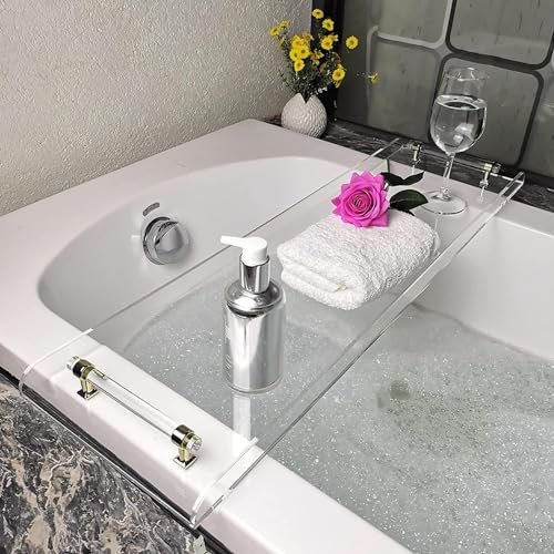 UCK-KIT Luxury Bathtub Caddy Tray, Acrylic Bath Tray for Tub with Handle, Shower Gift for Women Fits Most Tubs,Gold