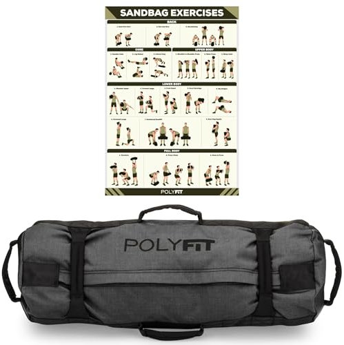 Polyfit Workout-Sandsack für Fitness – robuste Sandsack-Workout-Taschen mit 8 Griffen, für Sandsack, Krafttraining, groß (22,7 kg bis 56,7 kg) – Armor Grey