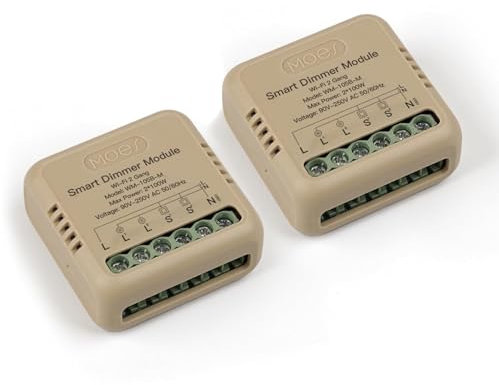 MOES Wlan 2.4GHz Mini Dimmer Schalter Modul,Smart LED Dimmschalter Unterputz Kompatibel mit Smart Life Tuya App Fernbedienung,Alexa & Google Home,2 Gang 2 Stuks