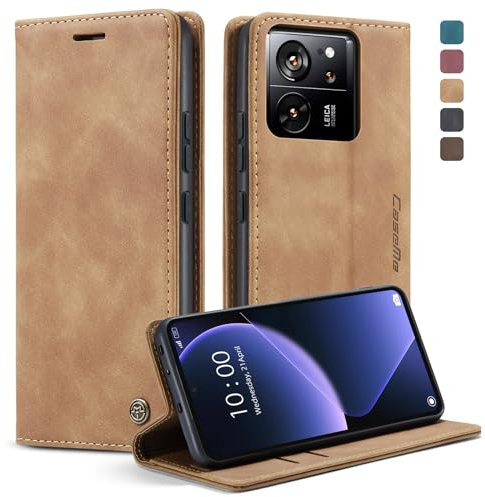 owlhold Handyhülle für Xiaomi 13T/13T Pro Hülle, Premium Lederhülle Weiches Vintage-Nubukleder Faltbare Ständer Klapphülle Kartenfach Standfunktion stoßfest Schutzhülle für Xiaomi 13T/13T Pro -Braun