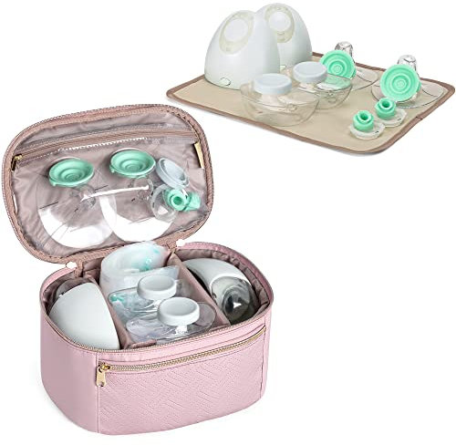 Fasrom Wearable Breast Pump Storage Bag Compatible with Elvie Pumps, Pump Carry Bag with Waterproof Mat for Working Moms Travel, Pink (Bag only, Patent Design)