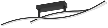 EGLO LED Deckenlampe Grisolia, geschwungene Deckenleuchte | Metall und Kunststoff schwarz neutralweiß, L 84,9 cm