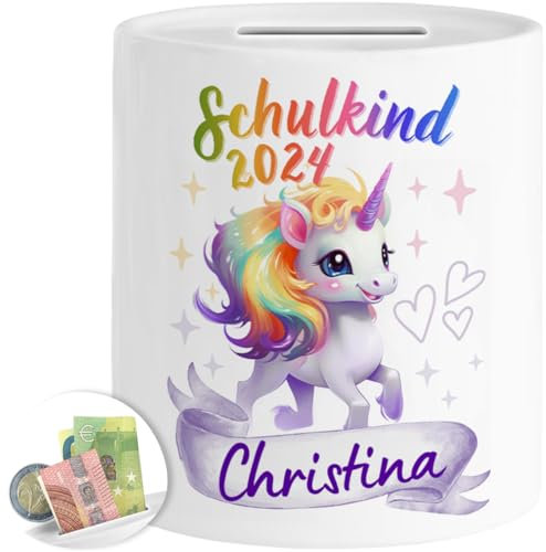 Tassenliebling® Schulkind Spardose personalisiert Mädchen - Geschenk zur Einschulung - Einhorn Spardose Kinder - Schultüte Füllung - Schulanfang Geschenke - Grundschule Vorschule