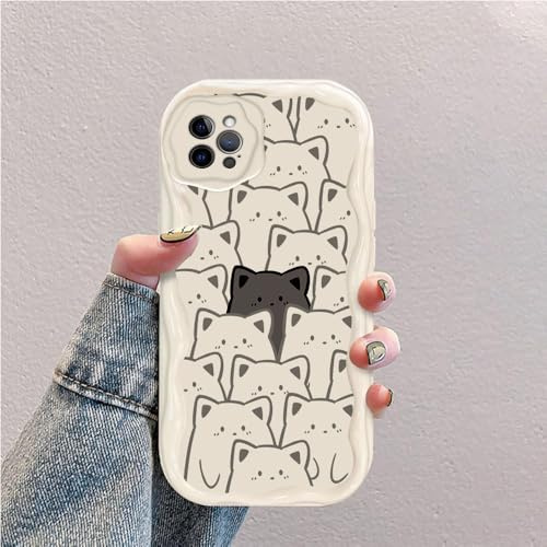 hdqICase Hülle Kompatibel mit iPhone 15 Pro Weiß | Katze Welle Silikon Weich