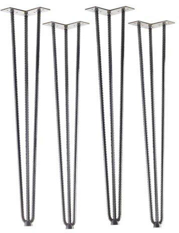 4 Stück Haarnadelbeine Industrial Look Baustahloptik Rohstahl klar lackiert 710 mm 3 Streben Hairpin Legs Tischbeine für Esstische und Barhocker Stützfuß von SO-TECH®