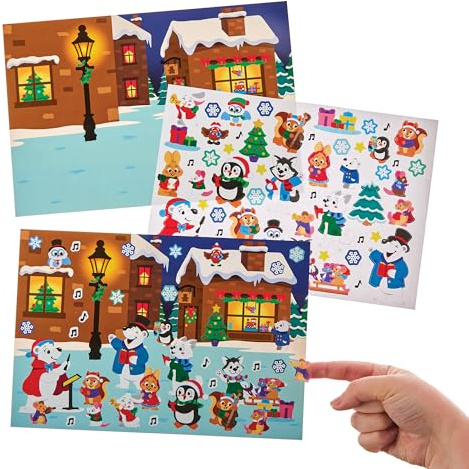 Baker Ross FN335 Christmas Carols Animal Sticker Scenes - Pack of 4, Christmas Arts and Crafts for Kids