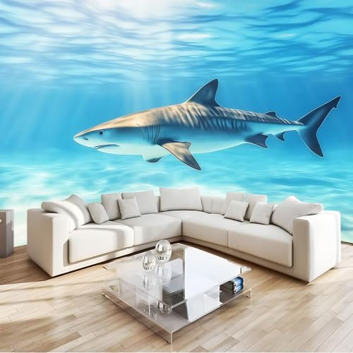 3D Effect Photo Wallpaper Tiger Shark Mural Panoramic Wall Tapestry Large Photo Wallpaper Mural 200x140 cm Bedroom Eco-Friendly Wallpaper Decoration