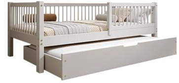 TIMBEE - Alfi Duo - Kinderbett 80x160 mit Schublade - Doppelbett Grau - Bett für Kinder mit Lattenrost und Rausfallschutz Abnehmbar - Belastbar bis 100 kg - aus Kiefernholz Klasse 1