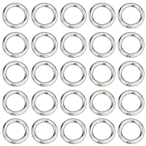 25 anillos para llaveros, 28 mm de acero inoxidable, cierre de resorte, redondo, anillo tórico, llavero, accesorios para llavero, mochila, bolso, accesorios de manualidades