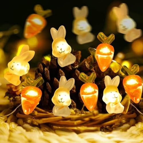 SIXIUDIA Lichterkette Ostern Batterie, 20er LED Micro Oster Lichterkette warmweiß osterhase lichterkette Osterdeko Innen Tischdeko Ostern