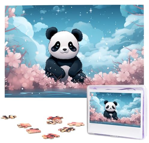 Puzzle für Erwachsene, personalisiertes Bild, Panda-Blume, individuelles Holzpuzzle für Familie, Geburtstag, Hochzeit, Spielabende, Geschenke, Tierpuzzle, 74,9 x 50 cm, 1000 Teile