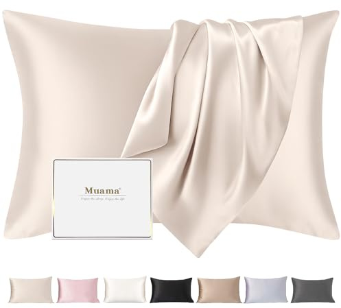 Muama Seidenkissenbezug 40x60 cm Maulbeerseide für Haar & Haut, Beige | Silk Pillowcase, Reduziert Haar-Frizz & Hautfalten, Thermoregulierend, Kühl, atmungsaktiv, Diskreter Reißverschluss, 1 Stück